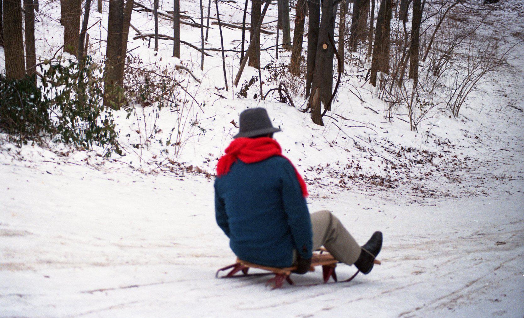 A.V. Shirk Sledding Down "Devil's Hill" Sled Run