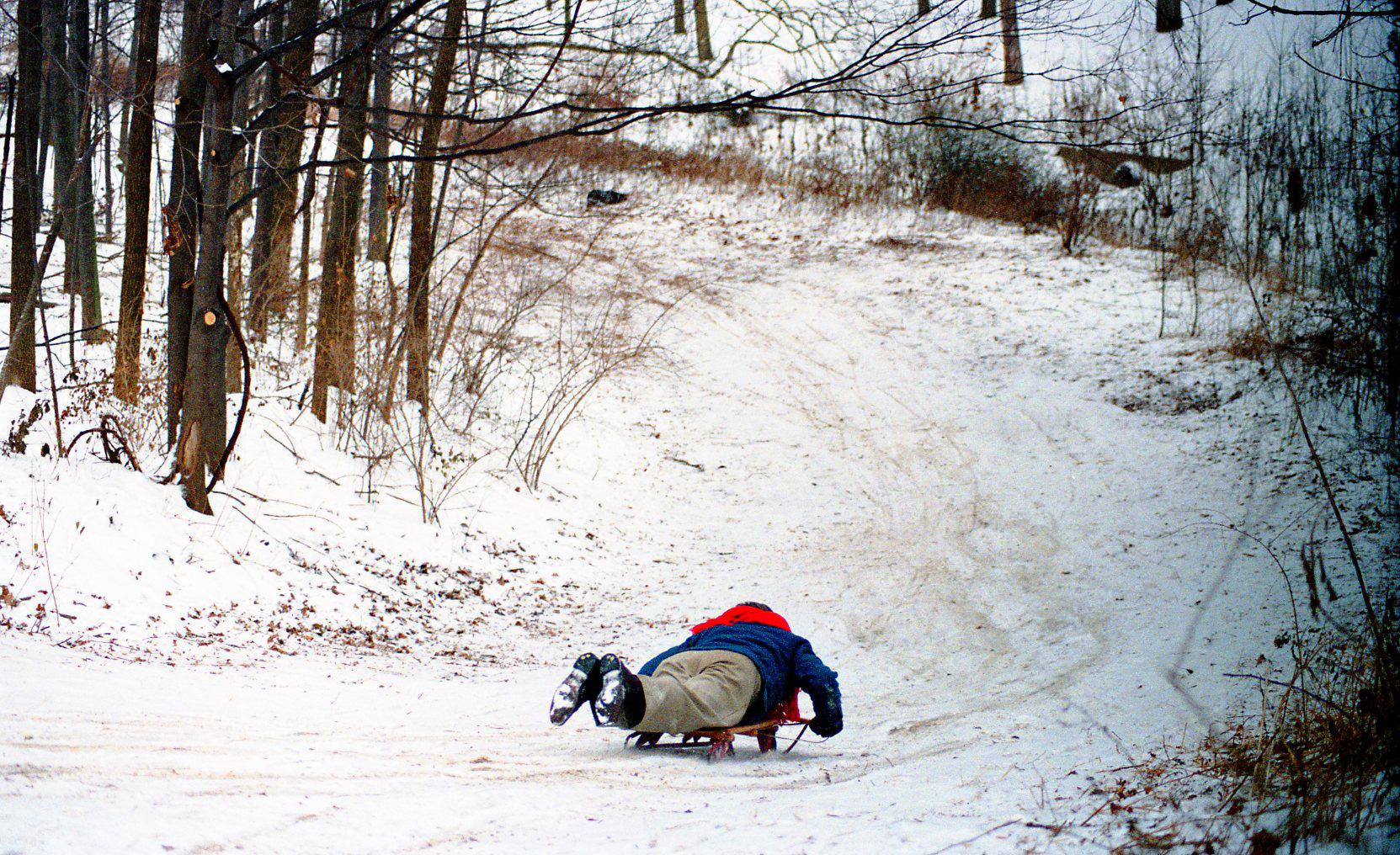 A.V. Shirk Sledding Down "Devil's Hill" Sled Run