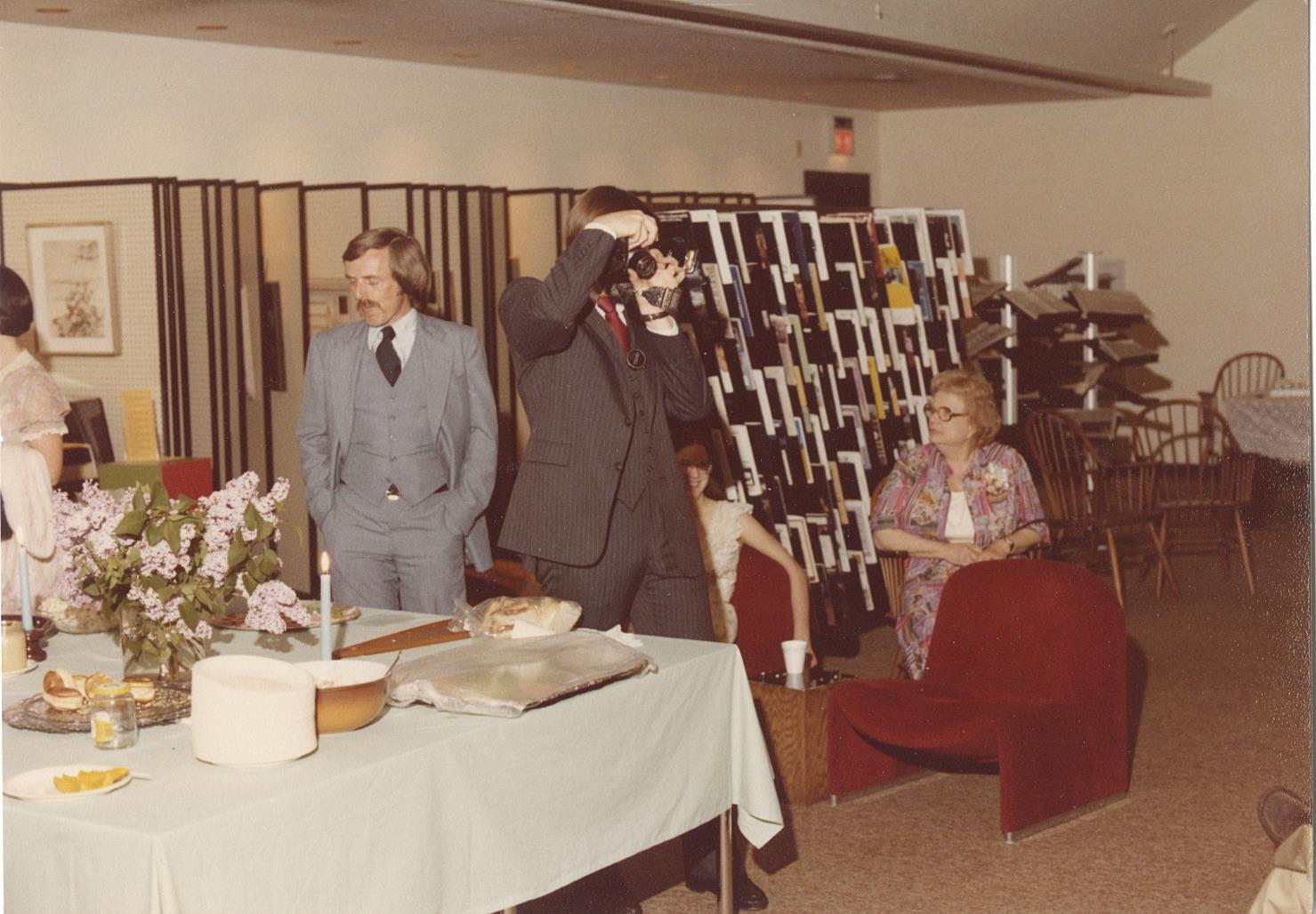 Bob Foulk, Ann Zemon Alexander and Others at the Old Worthington Library for Wedding, May 8, 1982