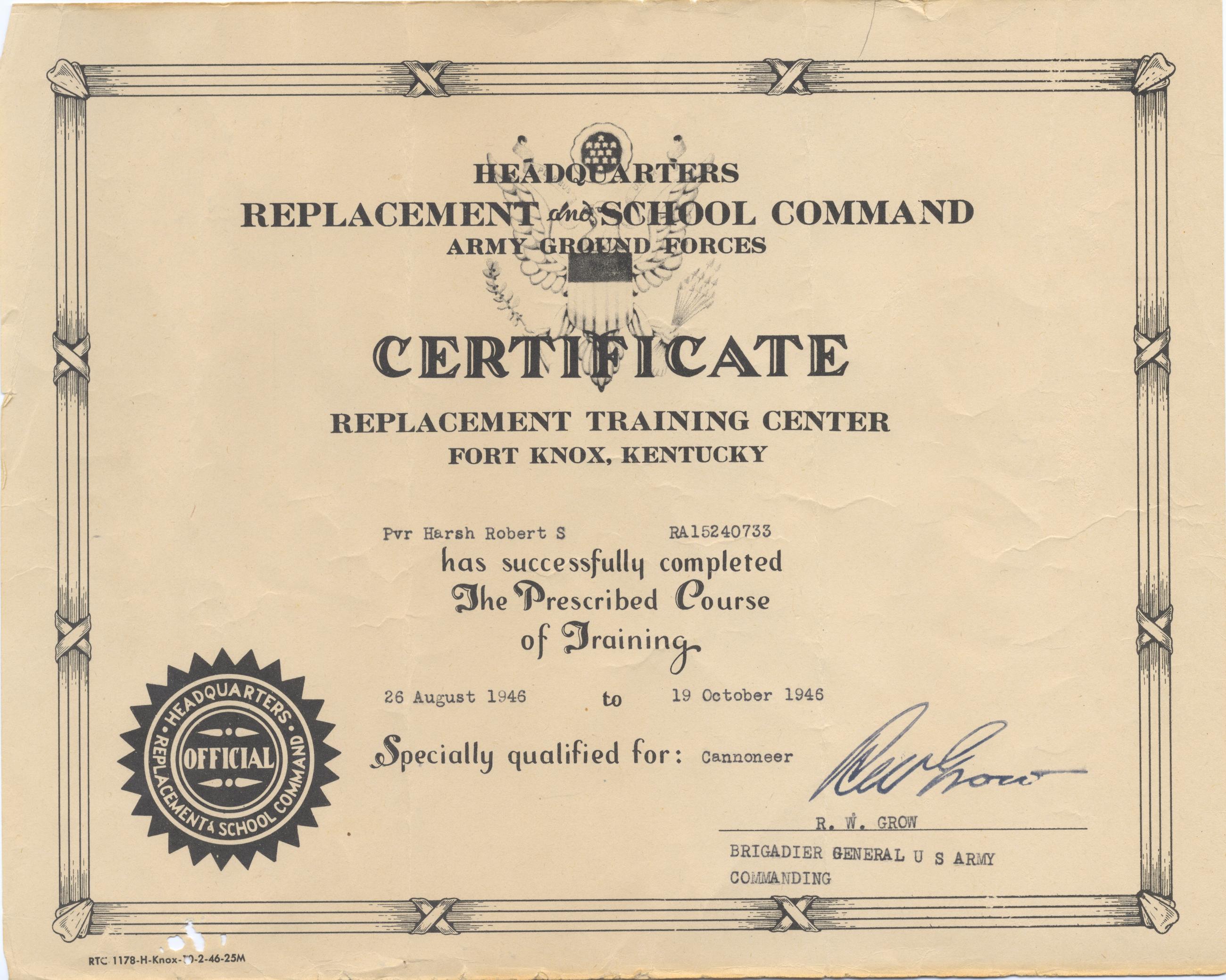 Certificate Cannoneer