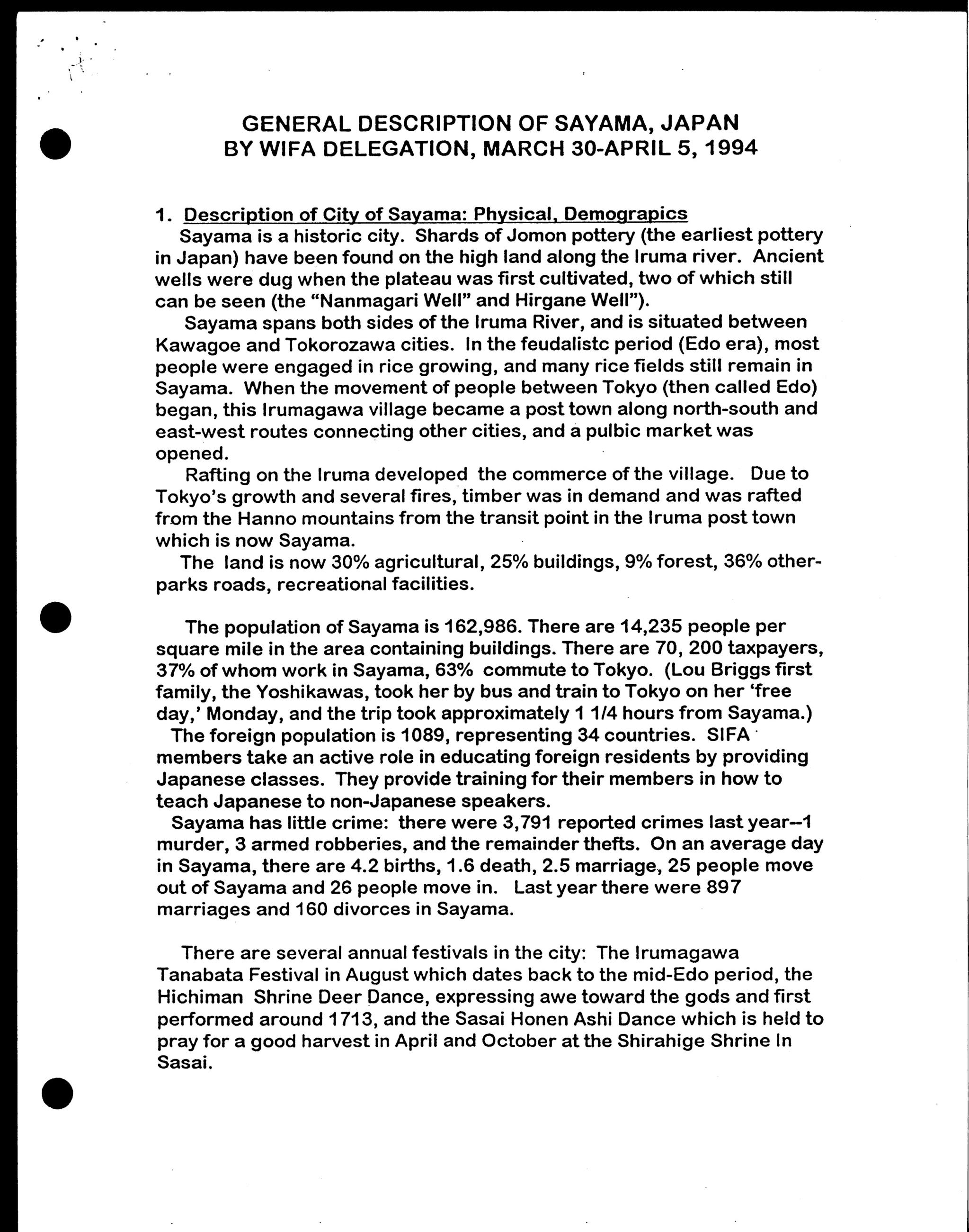 General Description of Sayama Japan