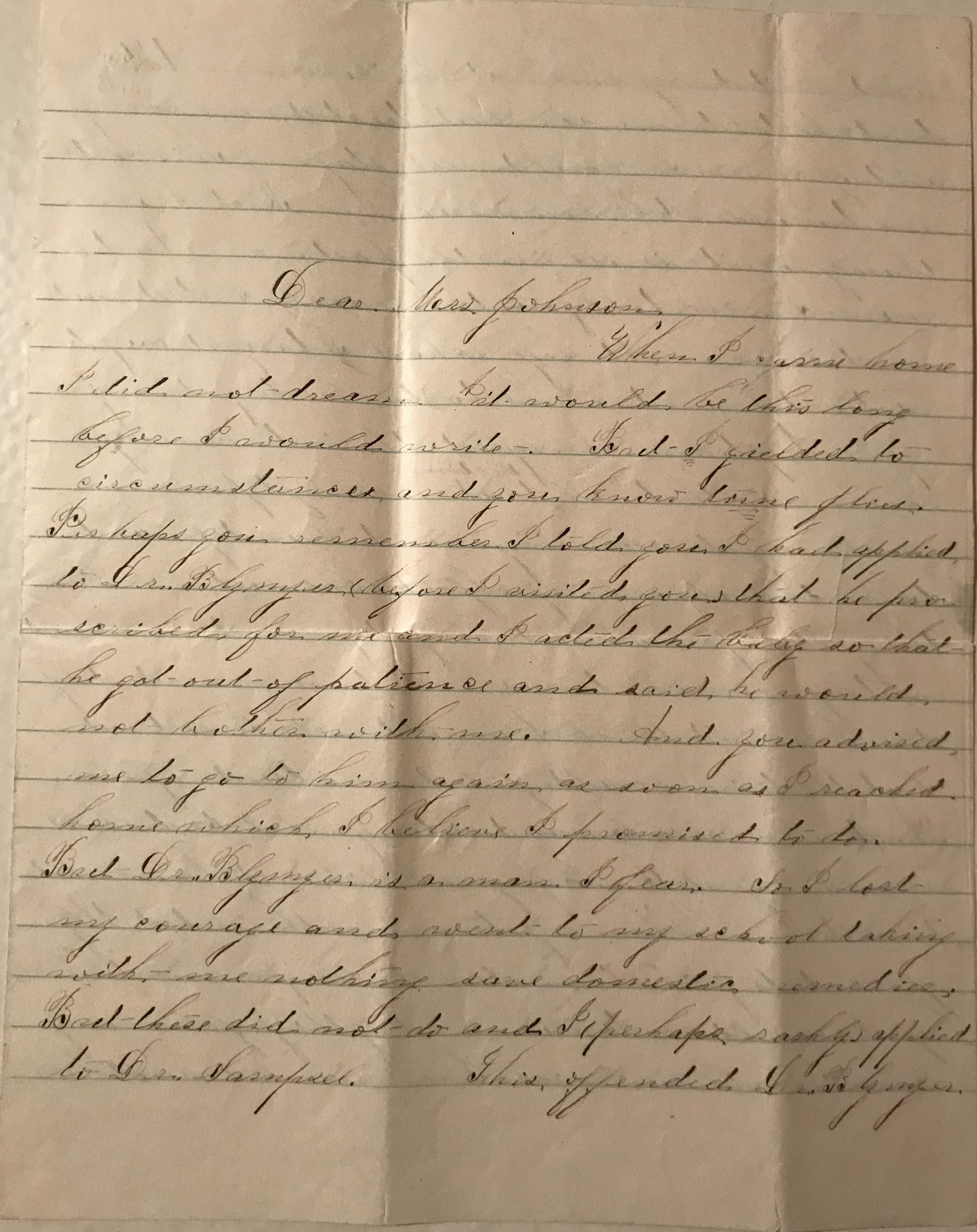 Letter to Achsa Johnson of Worthington, Ohio from E.A. Leonard