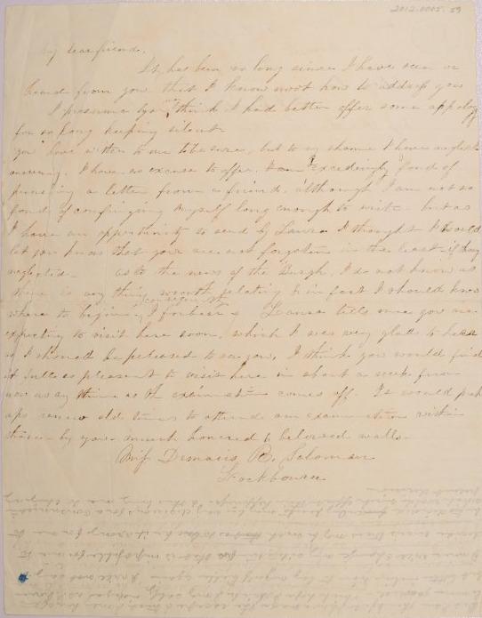 Letter to Mary Johnson of Worthington, Ohio from Miss Damaris R. Solomon of Lockbourn, Ohio