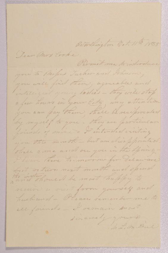 Letter to Mrs. Martha Cooke of Sandusky, Ohio from M. L. M. O'Neil of Worthington, Ohio