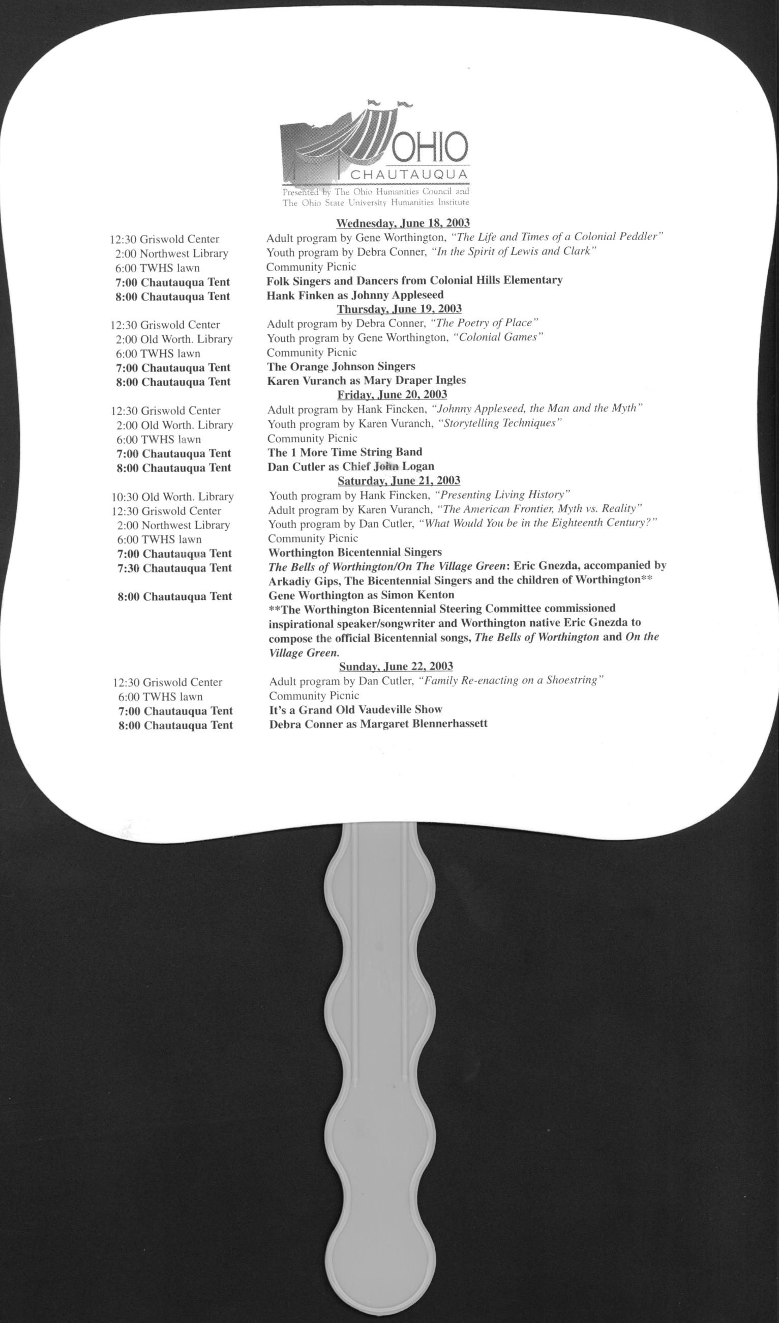 Ohio Chautauqua Hand Fan/Program