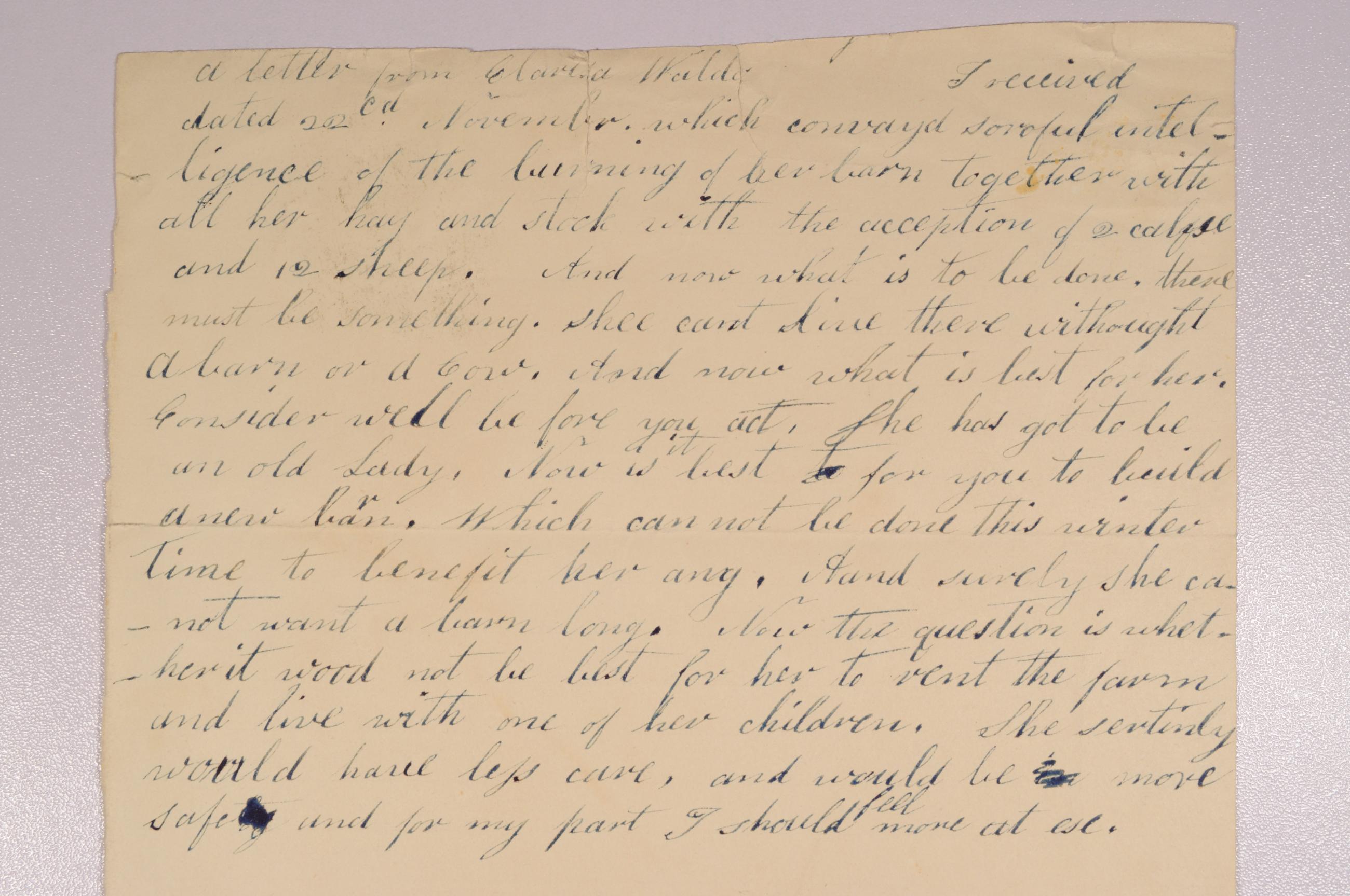 Partial Letter Written to Unknown Recipient Concerning Sad State of Clarissa Waldo, Date Unknown