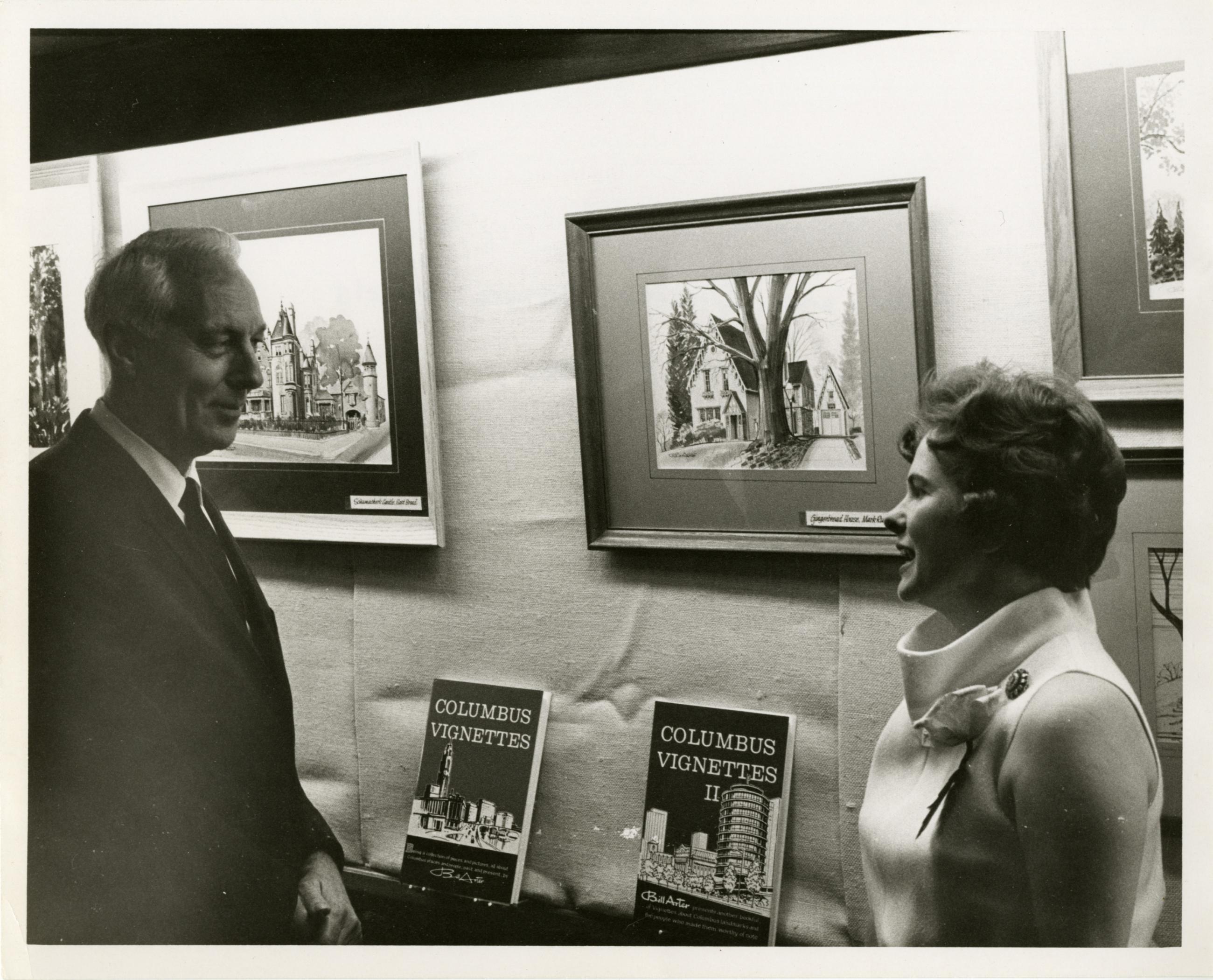 Photograph of Bill Arter and Bernice Daniels at the Worthington Public Library Open House, April 28, 1968