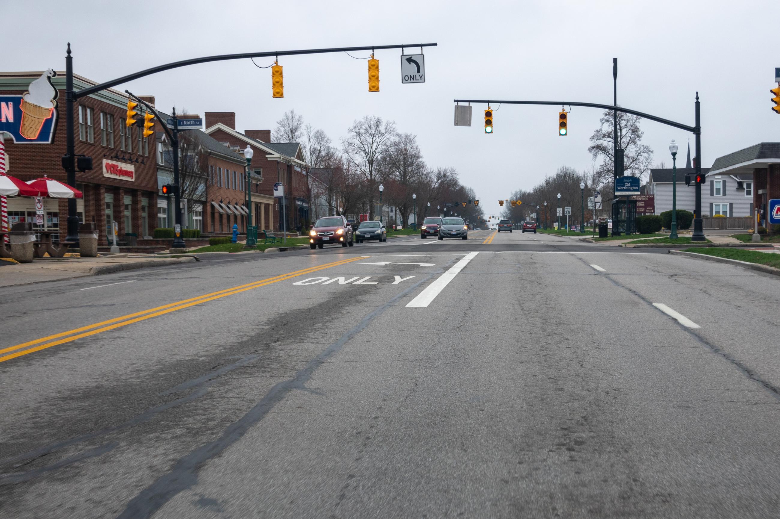 Photograph of Intersection of High Street and North Street During Ohio's Stay at Home Order of 2020