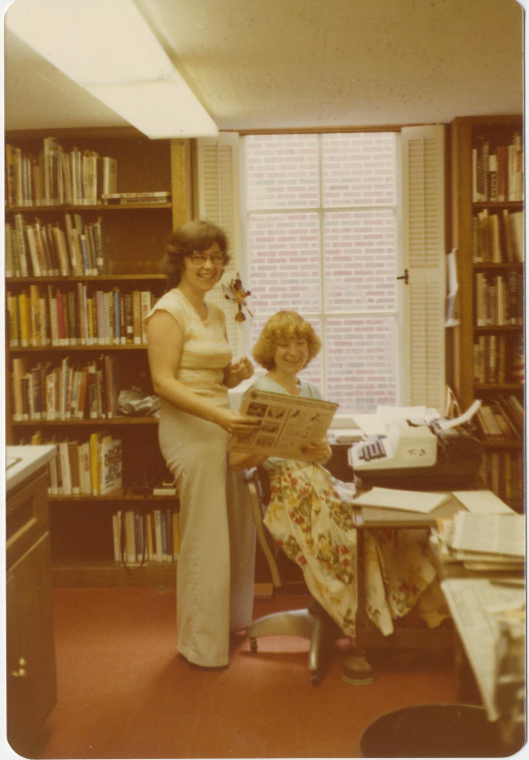 Photograph of Library Staff Members Gail Summerhill and Shirley Vevrette at the Worthington Public Library, 752 High Street