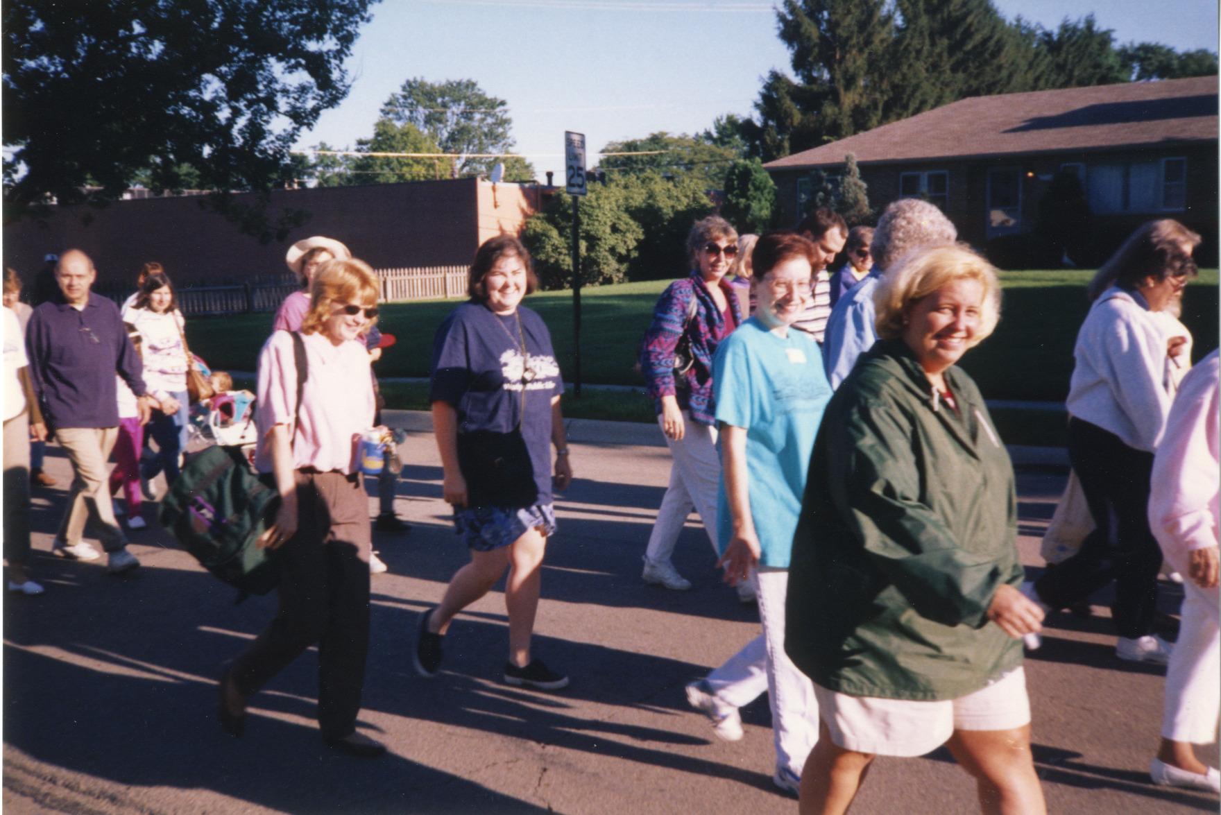 Photograph of Parade to Ribbon Cutting at Reopening of the Old Worthington Library