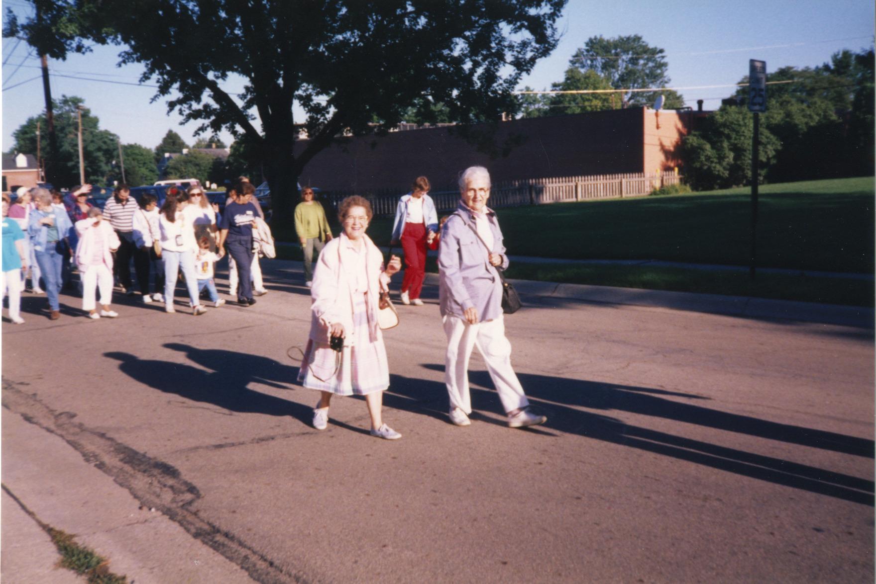 Photograph of Parade to Ribbon Cutting at Reopening of the Old Worthington Library