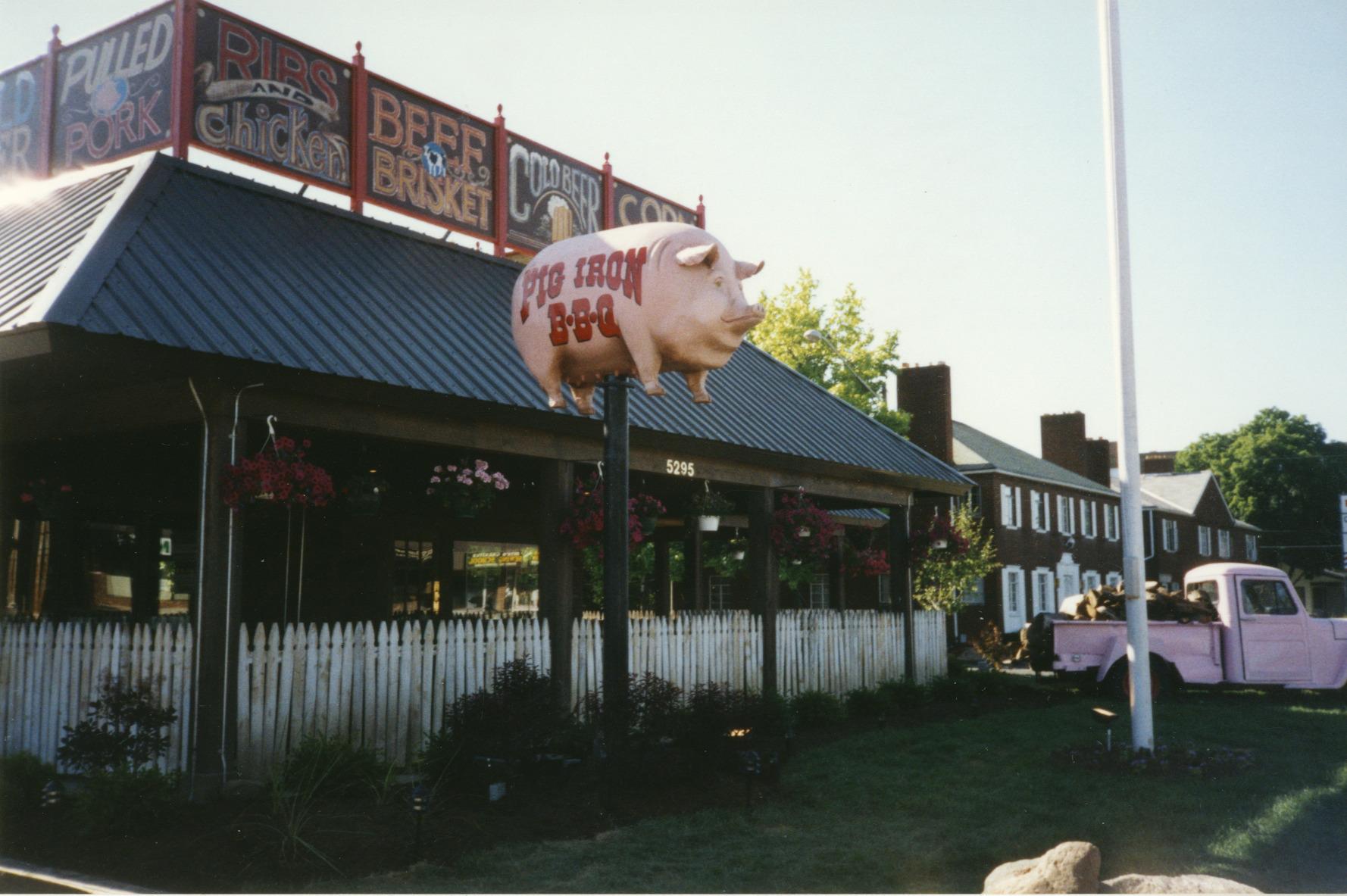 Pig Iron BBQ Restaurant, Pig Sign and Pink Jeep
