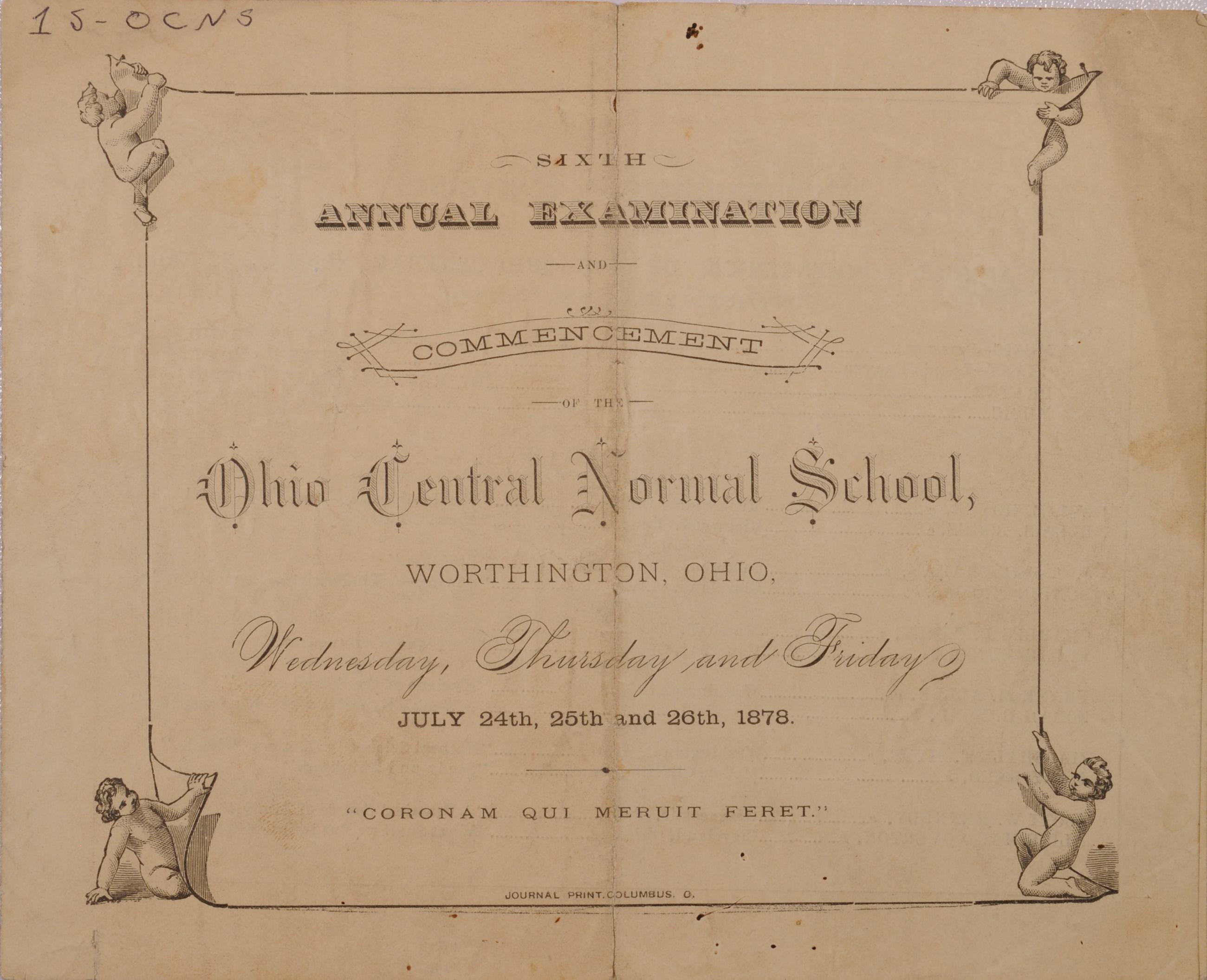 Program from the Sixth Annual Examination and Commencement of the Ohio Central Normal School