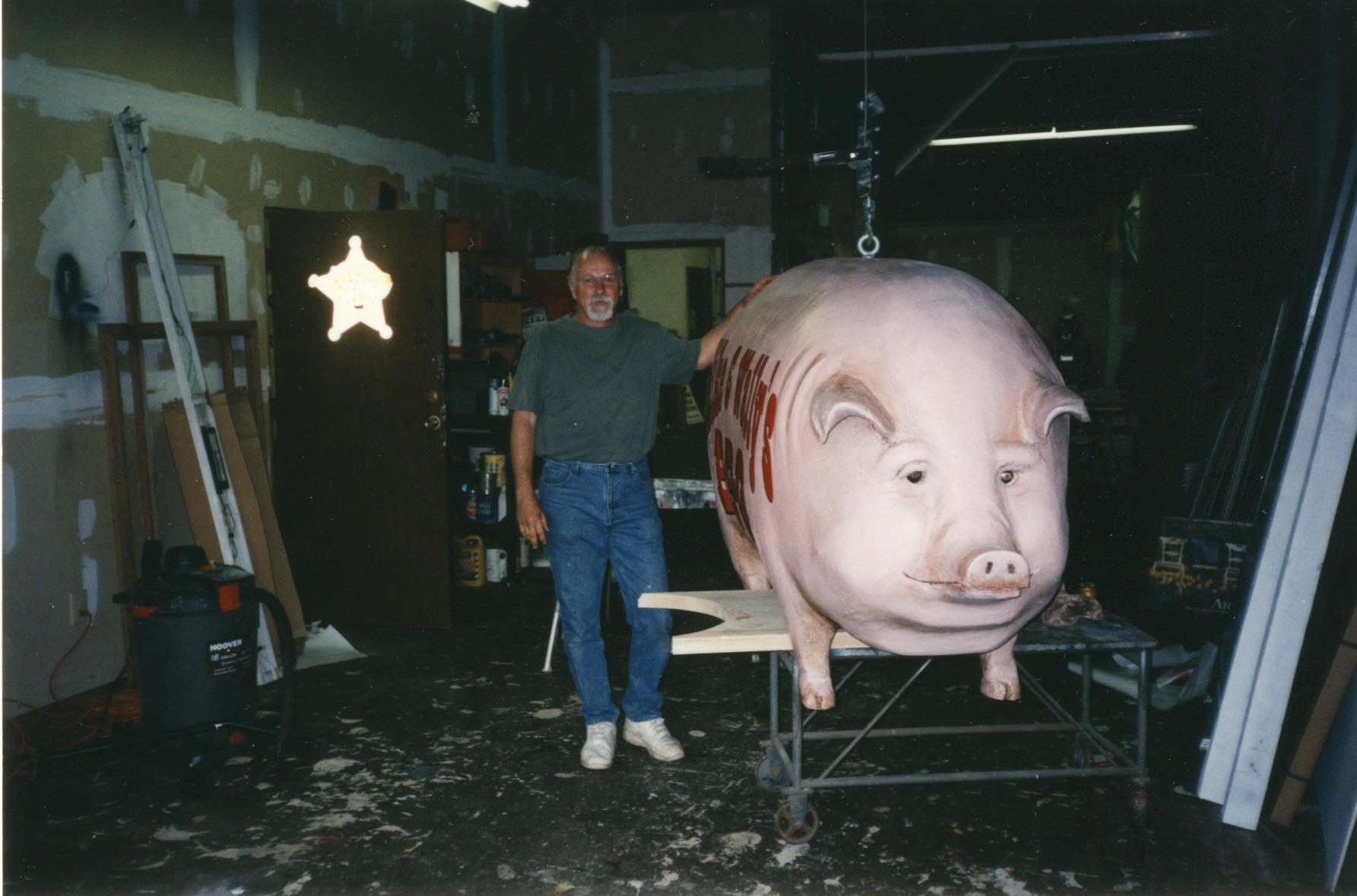 William (bc) (Bill) Collins Pictured with his Pig Statue in the Garage at 180 West South Street