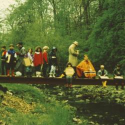 Colonial Hills Elementary Students on Footbridge over Rush Creek