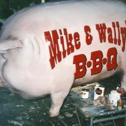 "Mike & Wally's" (Pig Iron) BBQ Pig Statue in the Garage Studio of its Creator, William (bc) (Bill) Collins