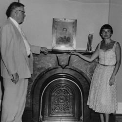 Photograph of Mary Armstrong at the Worthington Historical Society Museum at Sharon Memorial Hall