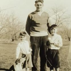 Photograph of Murrin, Roger and Bernard (Brownie) Cellar at the Brown Fruit Farm