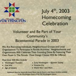 Worthington Bicentennial Parade Flyer