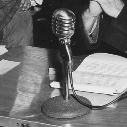 Old fashioned microphone on a table
