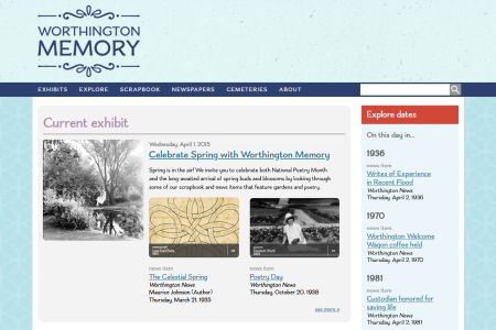 Worthington Memory website as it appeared in April, 2015
