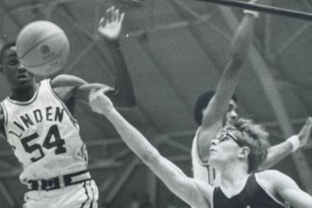 Photograph of John Snouffer Playing for Worthington High School Basketball Team, 1970
