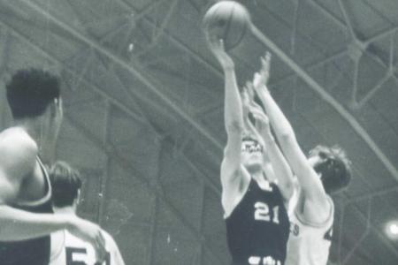 Photograph of John Snouffer and Julian Goode Playing Basketball for Worthington High School, 1970