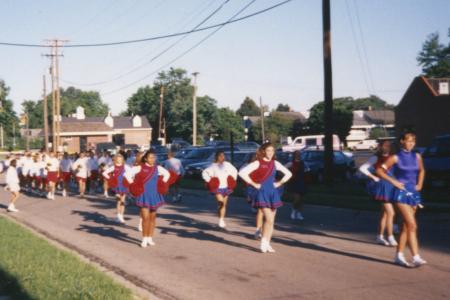 Photograph of Thomas Worthington High School Marching Band in Parade to Ribbon Cutting at Reopening of the Old Worthington Library