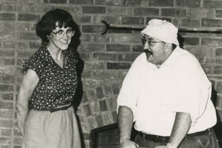 Photograph of librarian Jo Osborne and author Daniel Pinkwater at the Old Worthington Library