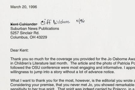 Thank You Letter from Rachel Alexander to Reporter Kent Cahlander