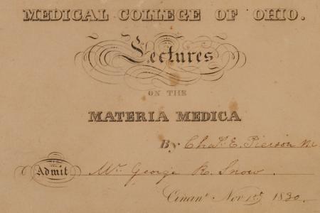 Ticket for George R. Snow to Medical College of Ohio
