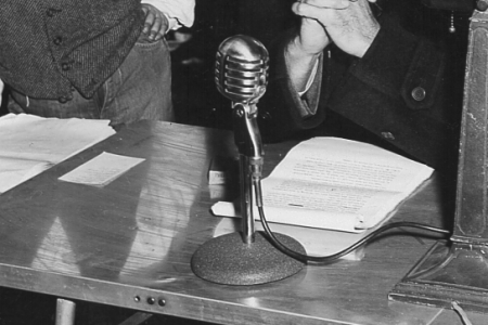 Old fashioned microphone on a table